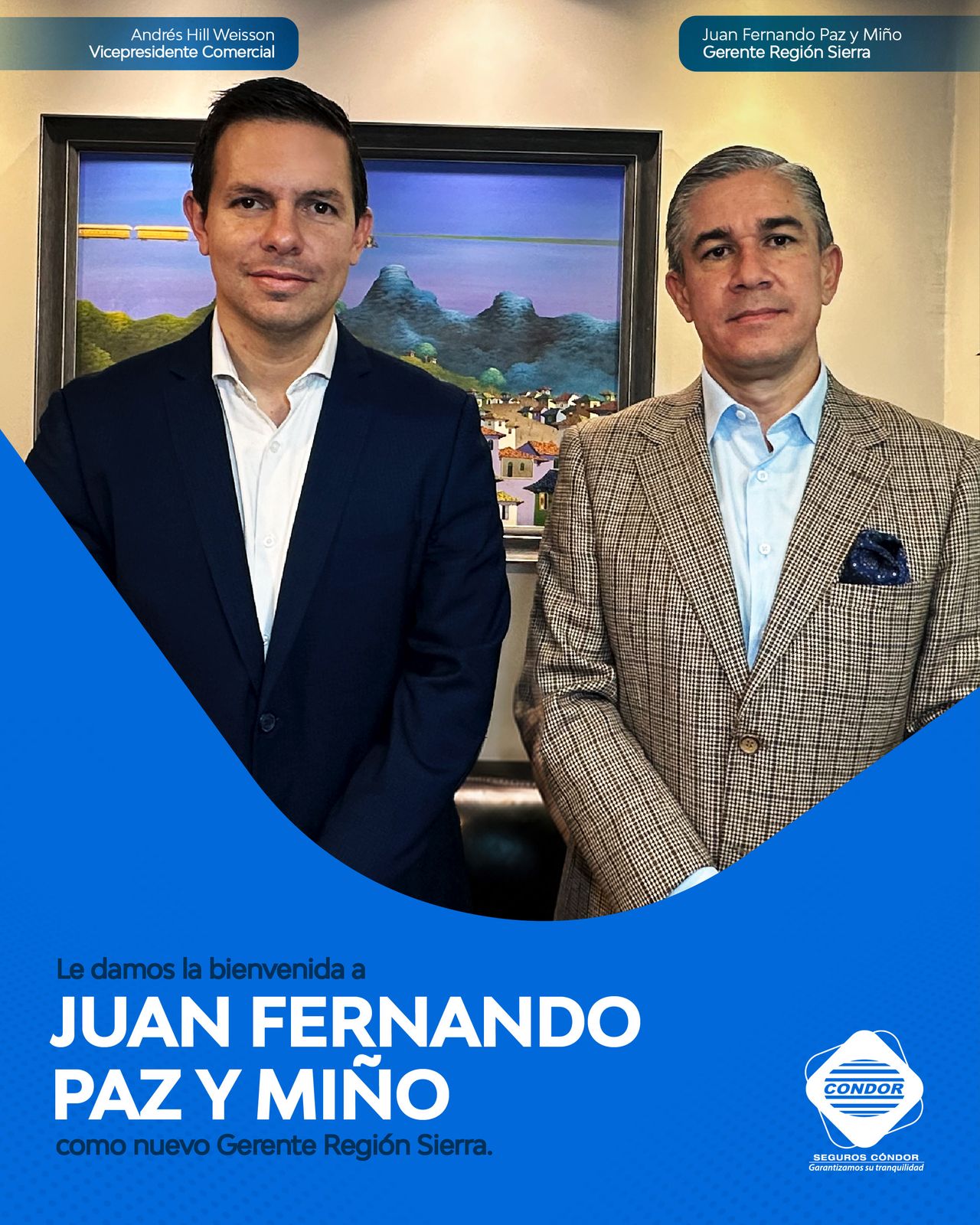 Nuevo Gerente Región Sierra Bienvenida a Juan Fernando Paz y Miño como Gerente Región Sierra.
